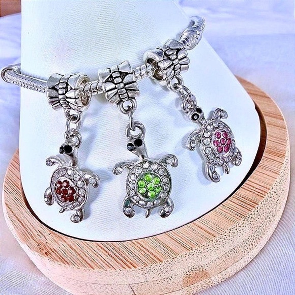Turtle Dangle Charms Green Pink Orange BUNDLE Fits Snake‎ Chain Bracelets